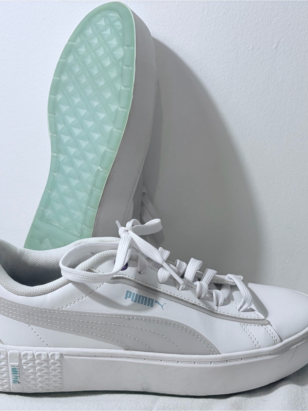 Puma White Low-Top Sneakers with Mint Green Sole